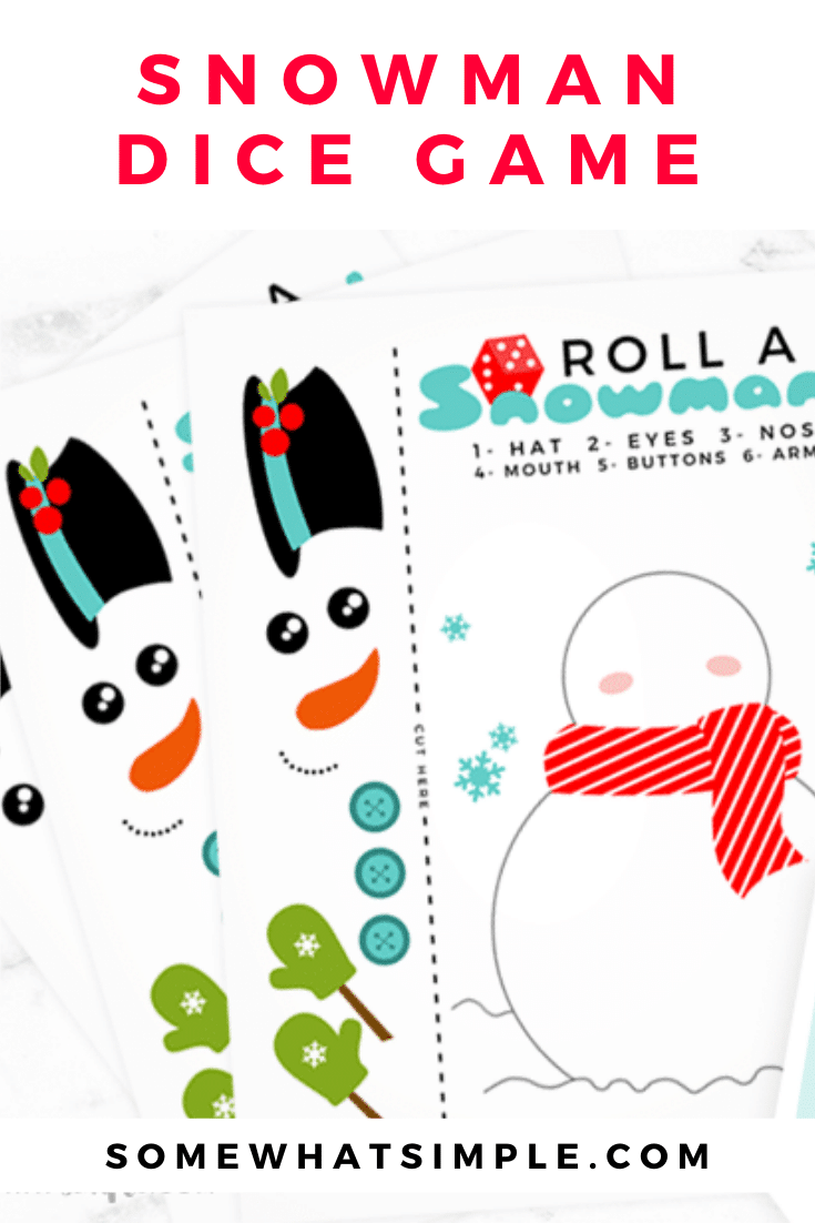 This roll a snowman dice game is the perfect game to play during the holidays. This printable Christmas game is perfect for players of all ages! It's really simple to make and even easier to play. Download your game pieces today and start having fun! via @somewhatsimple