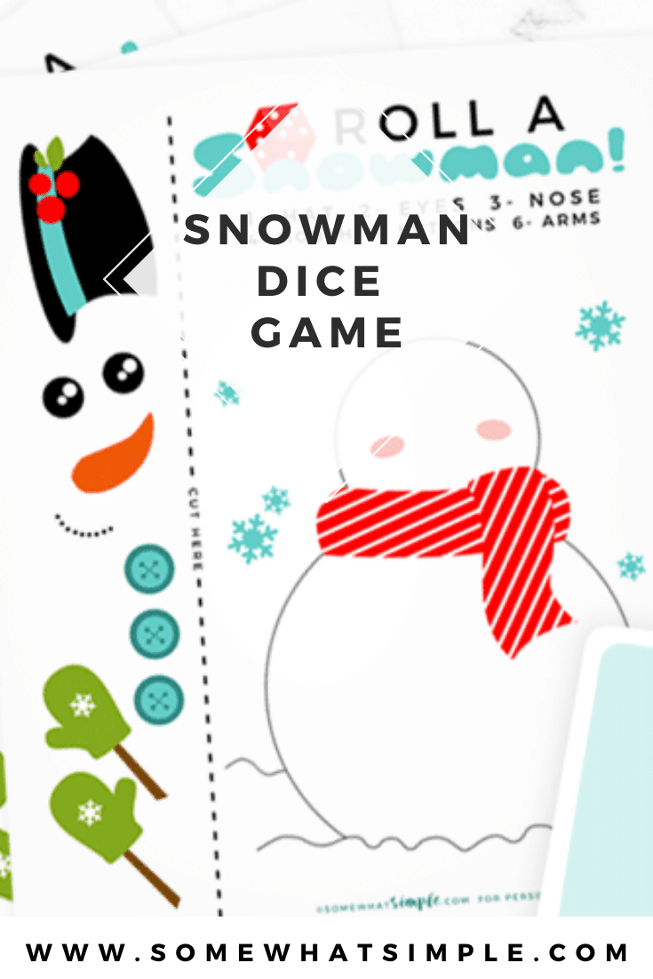 This roll a snowman dice game is the perfect game to play during the holidays. This printable Christmas game is perfect for players of all ages! It's really simple to make and even easier to play. Download your game pieces today and start having fun! via @somewhatsimple