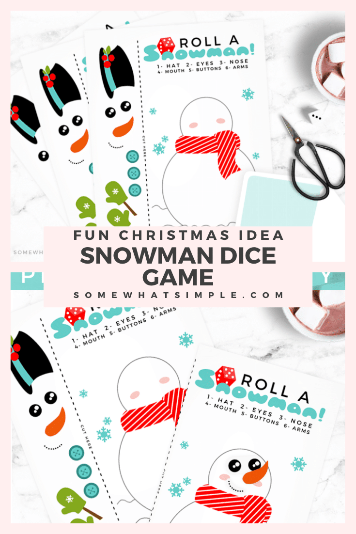 This roll a snowman dice game is the perfect game to play during the holidays. This printable Christmas game is perfect for players of all ages! It's really simple to make and even easier to play. Download your game pieces today and start having fun! via @somewhatsimple