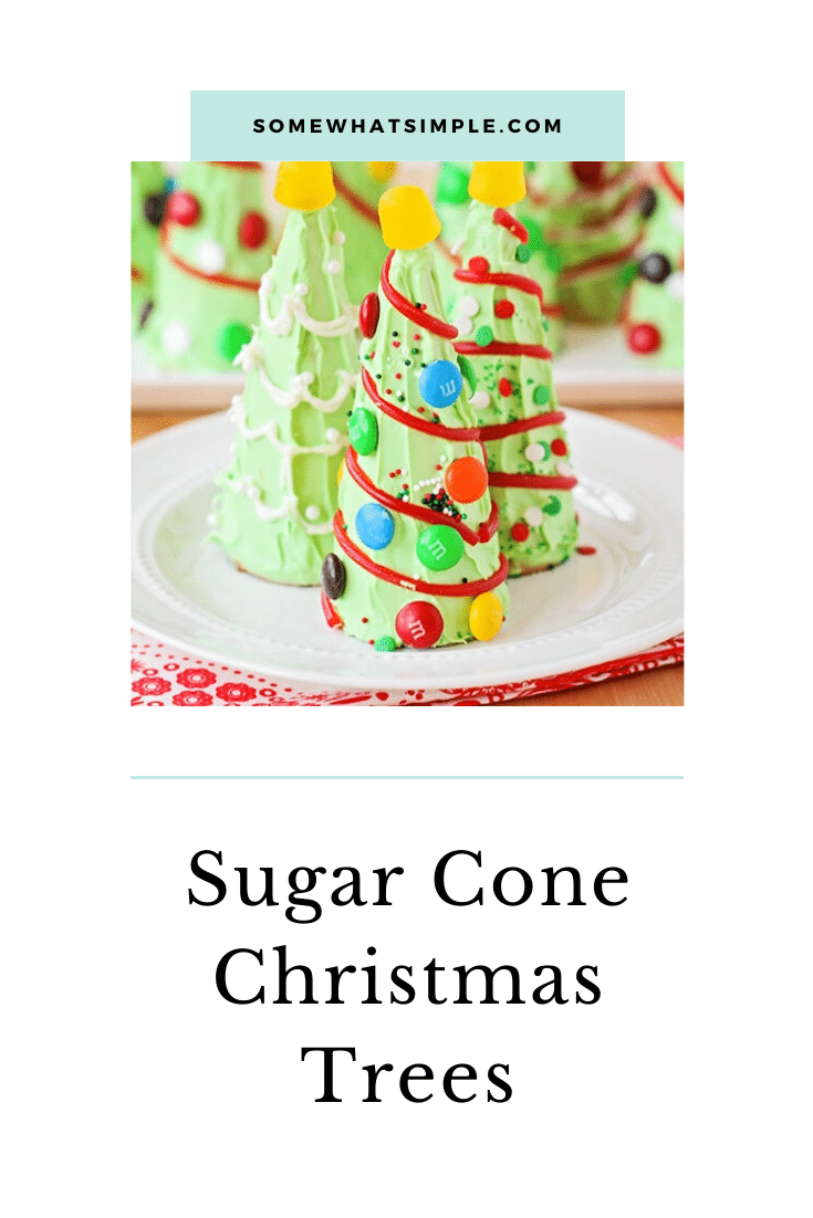 Are you looking for some Christmas treats to make with the kids this holiday season? These sugar cone Christmas trees are so fun and easy to put together, they're perfect for everyone! They're fun to make and even more fun to eat! via @somewhatsimple