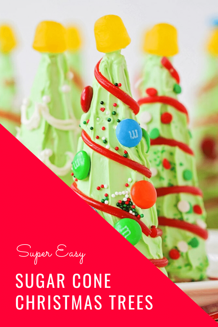 Are you looking for some Christmas treats to make with the kids this holiday season? These sugar cone Christmas trees are so fun and easy to put together, they're perfect for everyone! They're fun to make and even more fun to eat! via @somewhatsimple