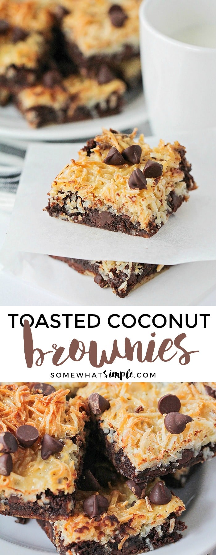 These easy to make one-bowl toasted coconut dark chocolate brownies are so indulgent and delicious! They're the perfect contrast of flavors and textures!
