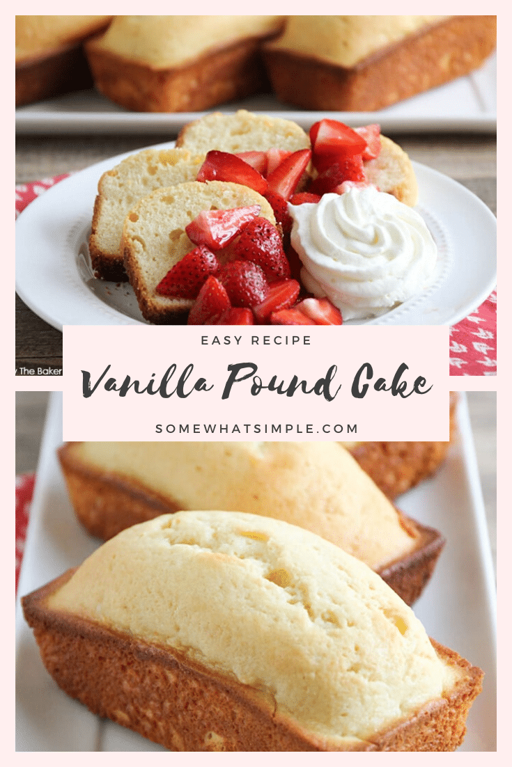 This recipe for vanilla almond pound cake is simple and easy to make. You only need to use basic ingredients typically found in your pantry. The delicious combo of vanilla and almond tastes fantastic and you can enjoy for dessert or breakfast! #easydessert #dessertrecipes #easyrecipe #cake #poundcake #vanillapoundcake #vanillaalmondpoundcake #almondpoundcake via @somewhatsimple