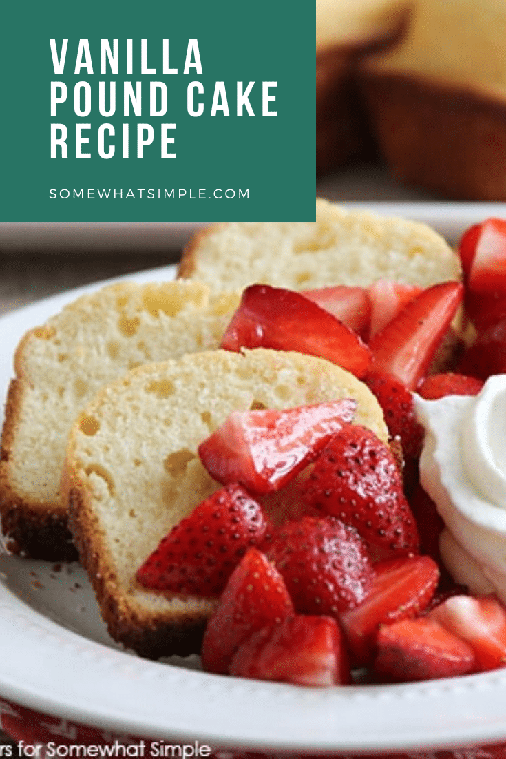 This recipe for vanilla almond pound cake is simple and easy to make. You only need to use basic ingredients typically found in your pantry. The delicious combo of vanilla and almond tastes fantastic and you can enjoy for dessert or breakfast! #easydessert #dessertrecipes #easyrecipe #cake #poundcake #vanillapoundcake #vanillaalmondpoundcake #almondpoundcake via @somewhatsimple