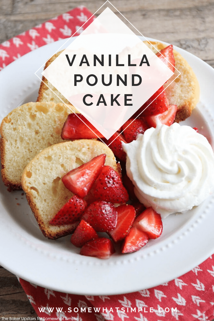 This recipe for vanilla almond pound cake is simple and easy to make. You only need to use basic ingredients typically found in your pantry. The delicious combo of vanilla and almond tastes fantastic and you can enjoy for dessert or breakfast! #easydessert #dessertrecipes #easyrecipe #cake #poundcake #vanillapoundcake #vanillaalmondpoundcake #almondpoundcake via @somewhatsimple