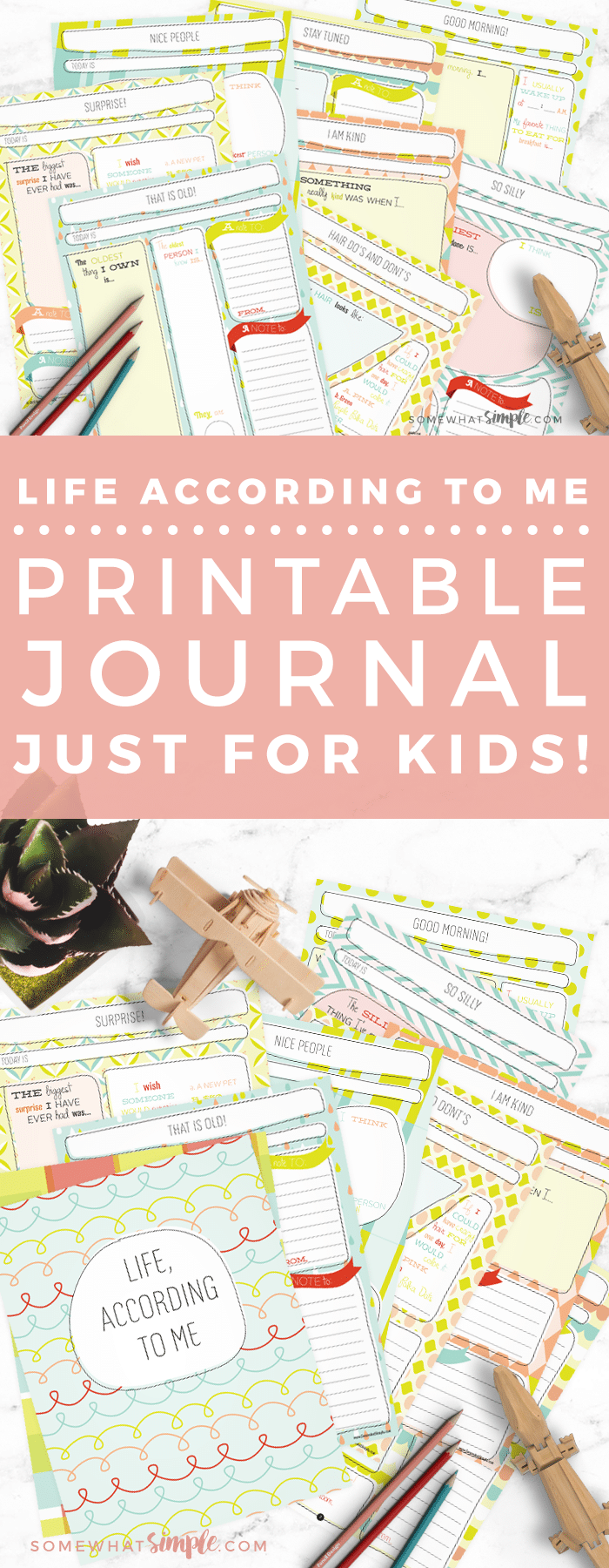 A darling journal for kids with daily prompts, fun fill-in-the-blanks, and spaces for them to draw and doodle! via @somewhatsimple