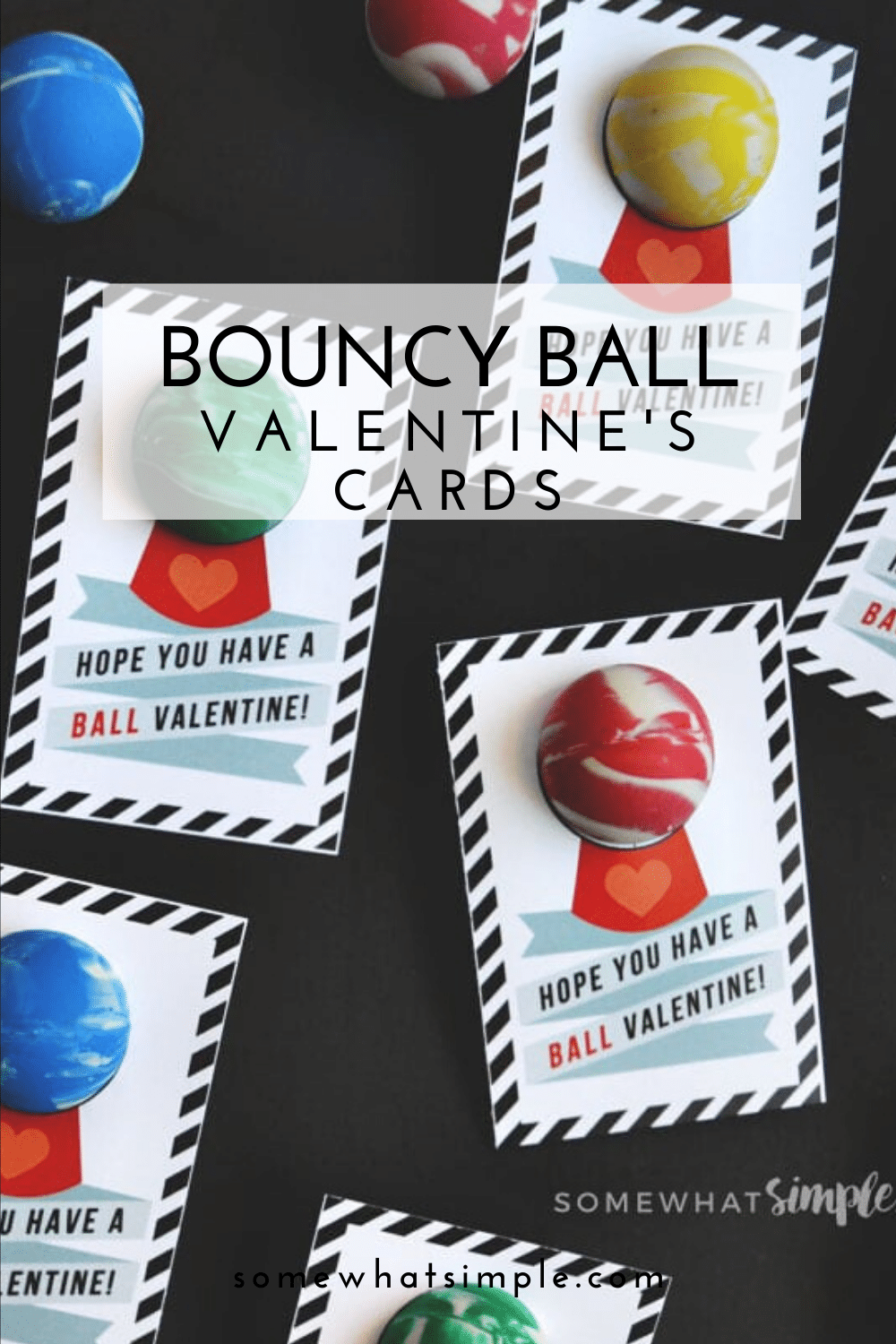 If simple, inexpensive, easy, and totally cute are on your checklist for school valentines this year, then start dancing, because these bouncy ball valentines meet all those requirements! They're perfect to throw together at the last minute too! via @somewhatsimple