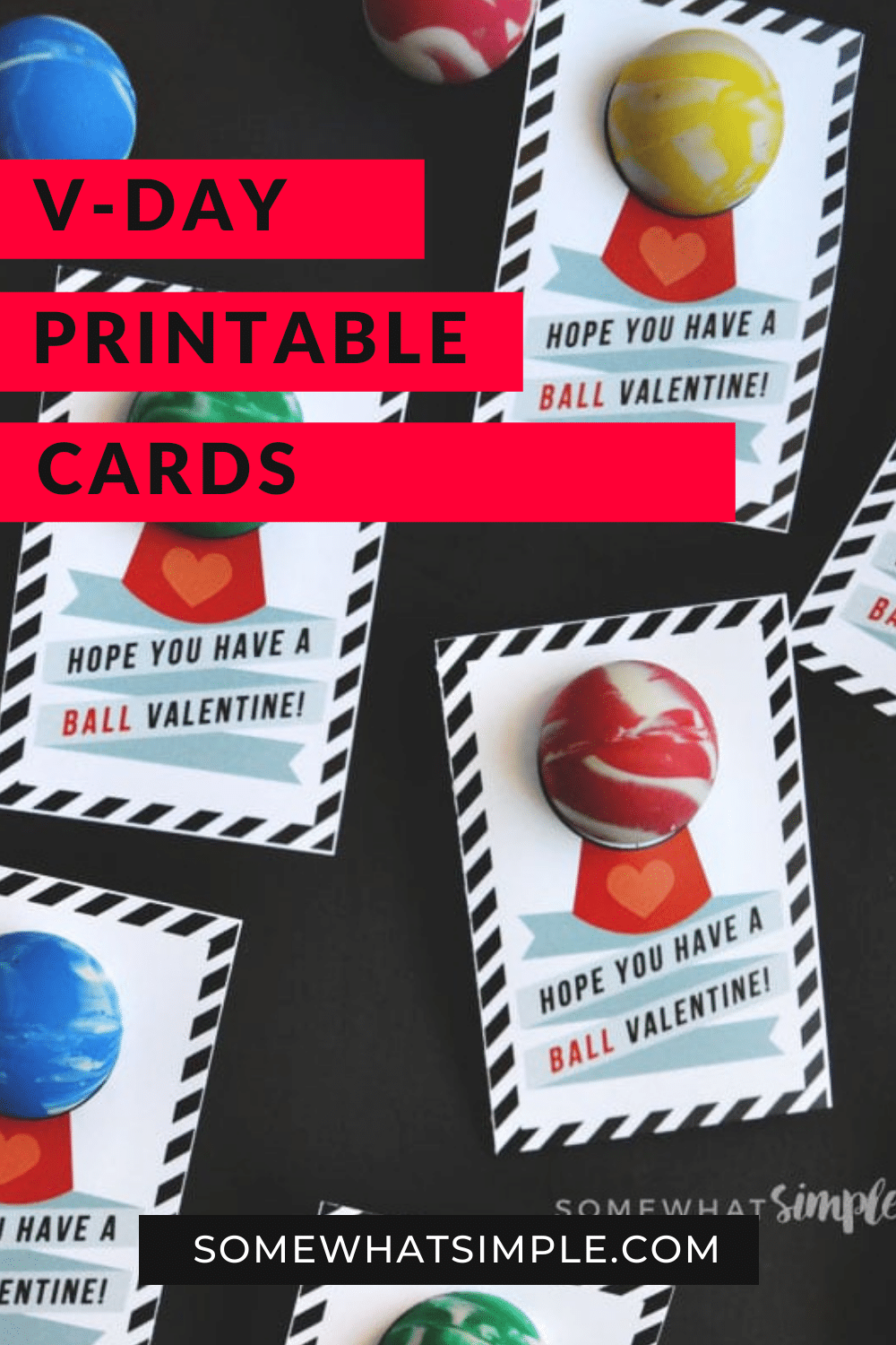 If simple, inexpensive, easy, and totally cute are on your checklist for school valentines this year, then start dancing, because these bouncy ball valentines meet all those requirements! They're perfect to throw together at the last minute too! via @somewhatsimple
