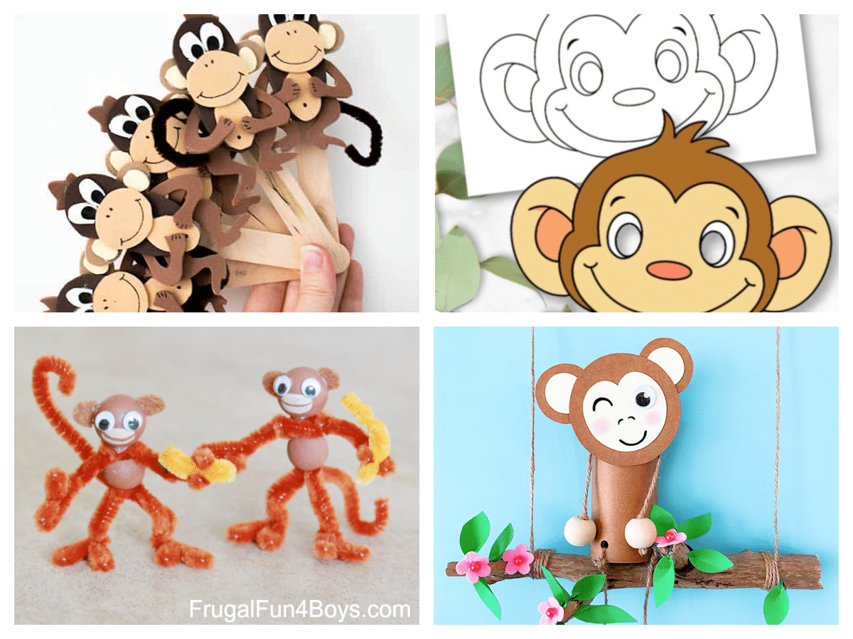 collage of monkey crafts for kids