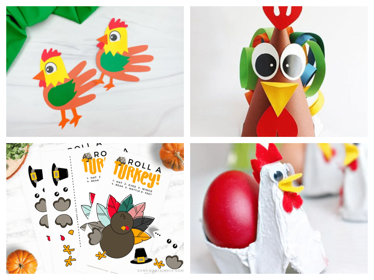 collage of rooster crafts for kids