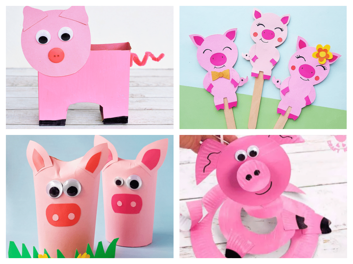 year of the pig collage of crafts for kids