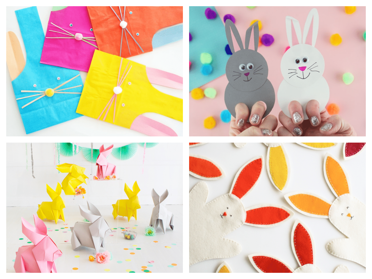 collage of rabbit crafts for kids