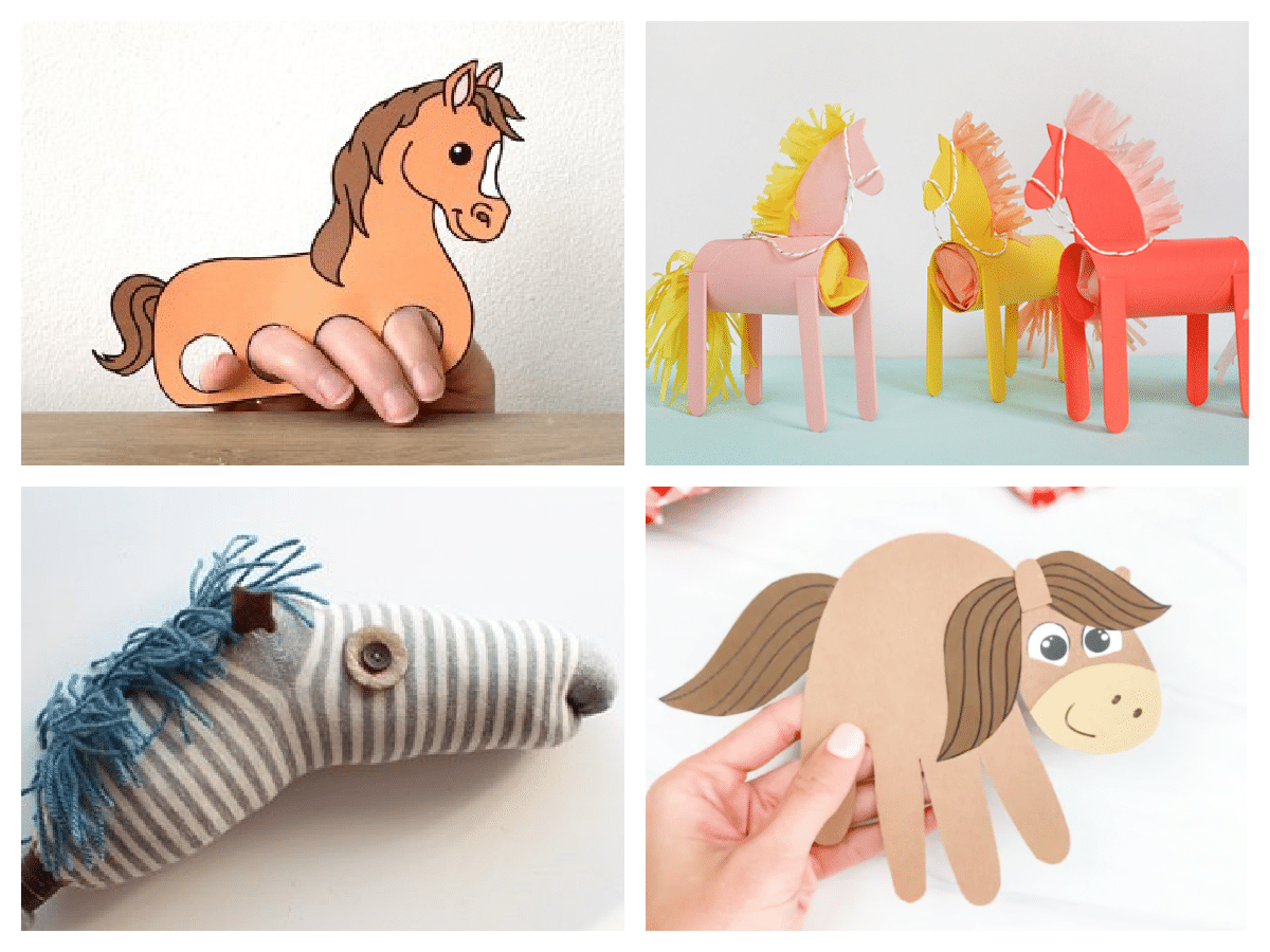 collage of 4 different horse crafts