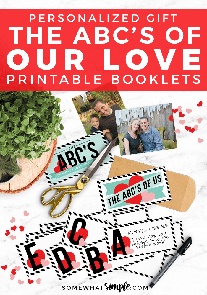 pictures and printables used to make valentines day book layed out on a counter next to a plant