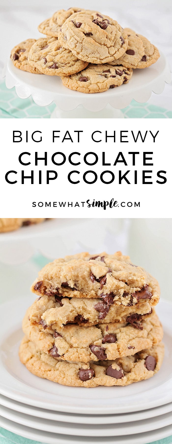 These chewy chocolate chip cookies are thick, soft and jam packed with chocolate chips! They are big and delicious and super simple to make!