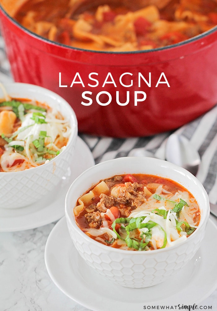 This savory lasagna soup is simple and easy to make, and tastes just like lasagna! It's the perfect hearty soup for a cold night!