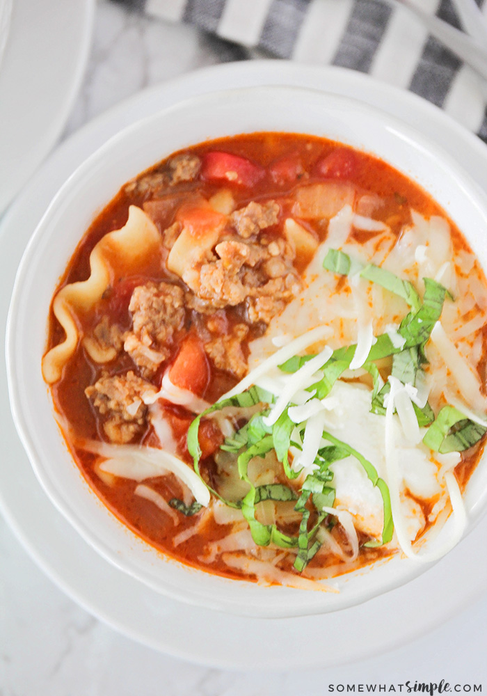 This savory lasagna soup is simple and easy to make, and tastes just like lasagna! It's the perfect hearty soup for a cold night!