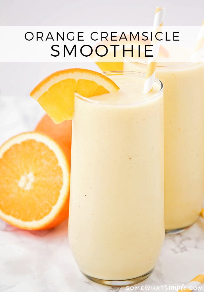 This sweet and refreshing orange creamsicle smoothie is perfect for an easy breakfast or afternoon snack! Filled with pineapple and yogurt, it's a healthy and flavorful way to enjoy your favorite frozen creamsicle drink! via @somewhatsimple