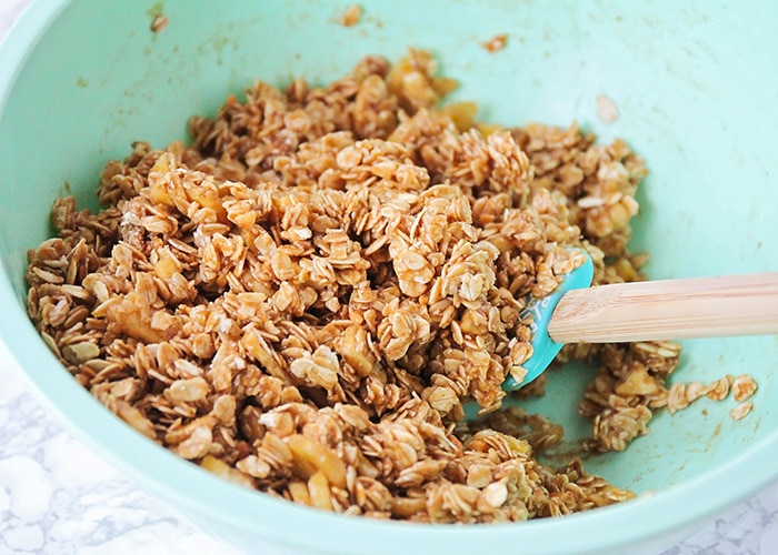 This homemade peanut butter banana granola is so delicious, and healthy too! It's perfect for a quick snack or a tasty breakfast!