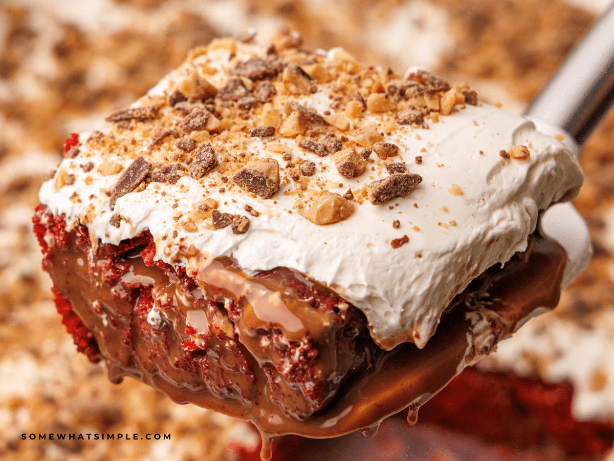 serving Better than Anything Cake with a spatula