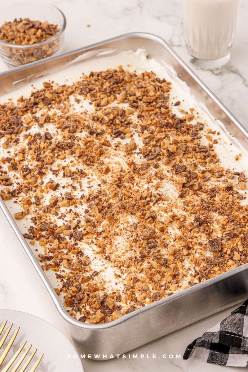Better than Anything Cake in a pan, ready to serve
