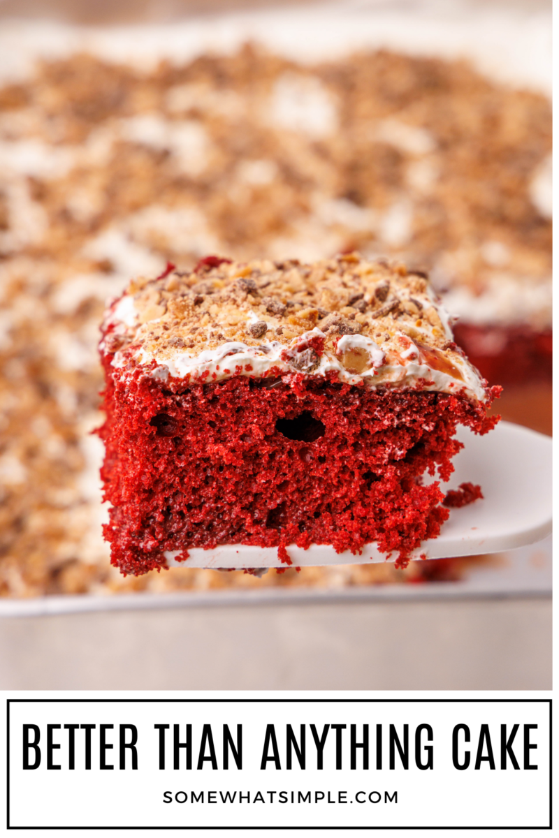 Close up of Better than Anything Cake with text overlay