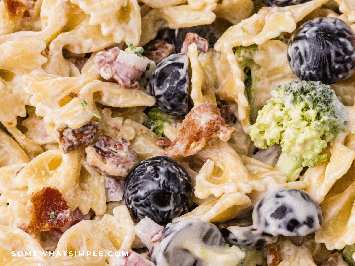Close up of Broccoli Grape Pasta Salad