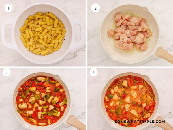 Collage of images showing how to make Chicken Riggies