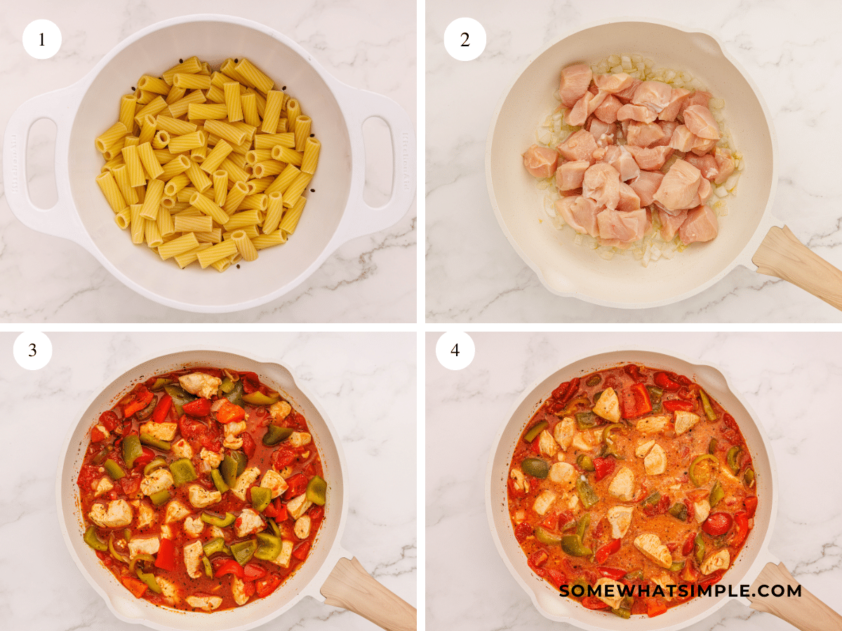 Collage of images showing how to make Chicken Riggies