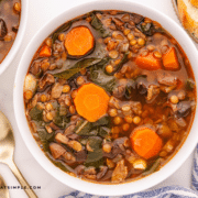 Finished Lentil Soup in a white bowl
