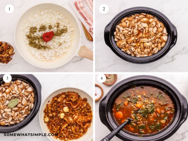 Collage of images showing how to make Lentil Soup