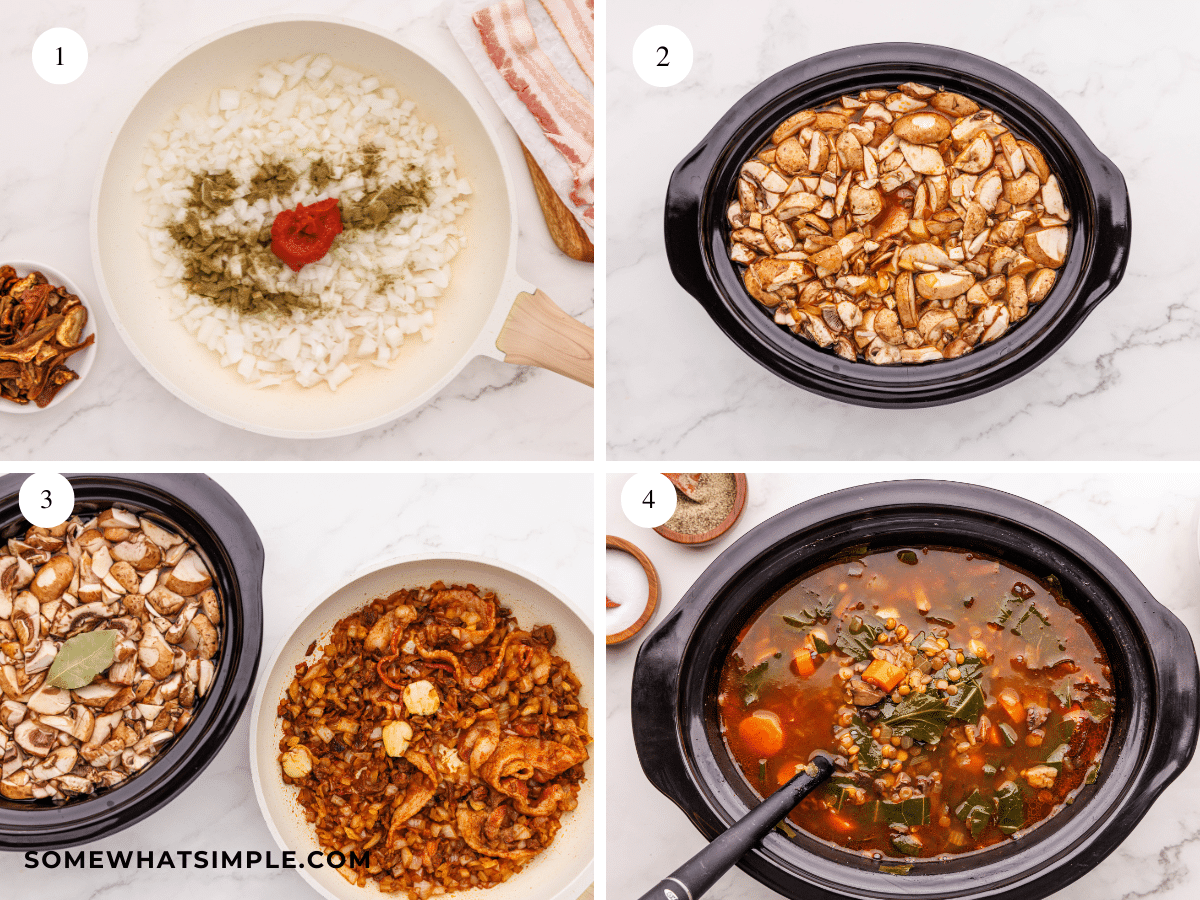 Collage of images showing how to make Lentil Soup