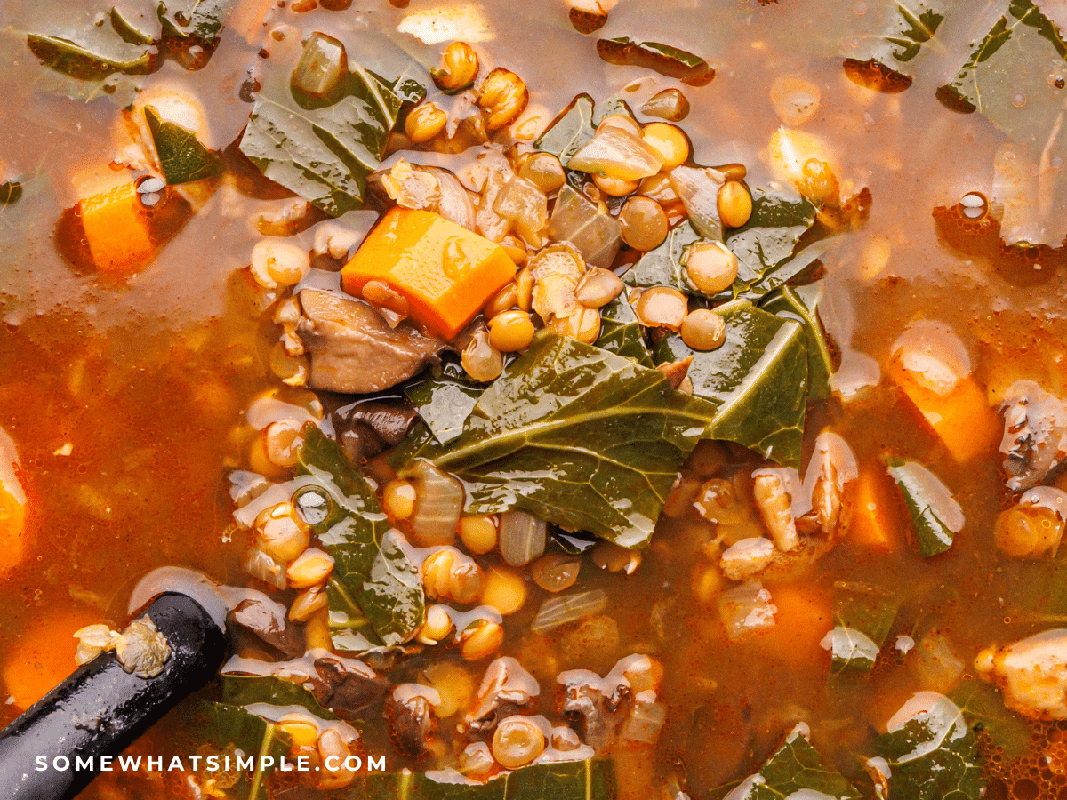 close up of Lentil Soup in a crock pot