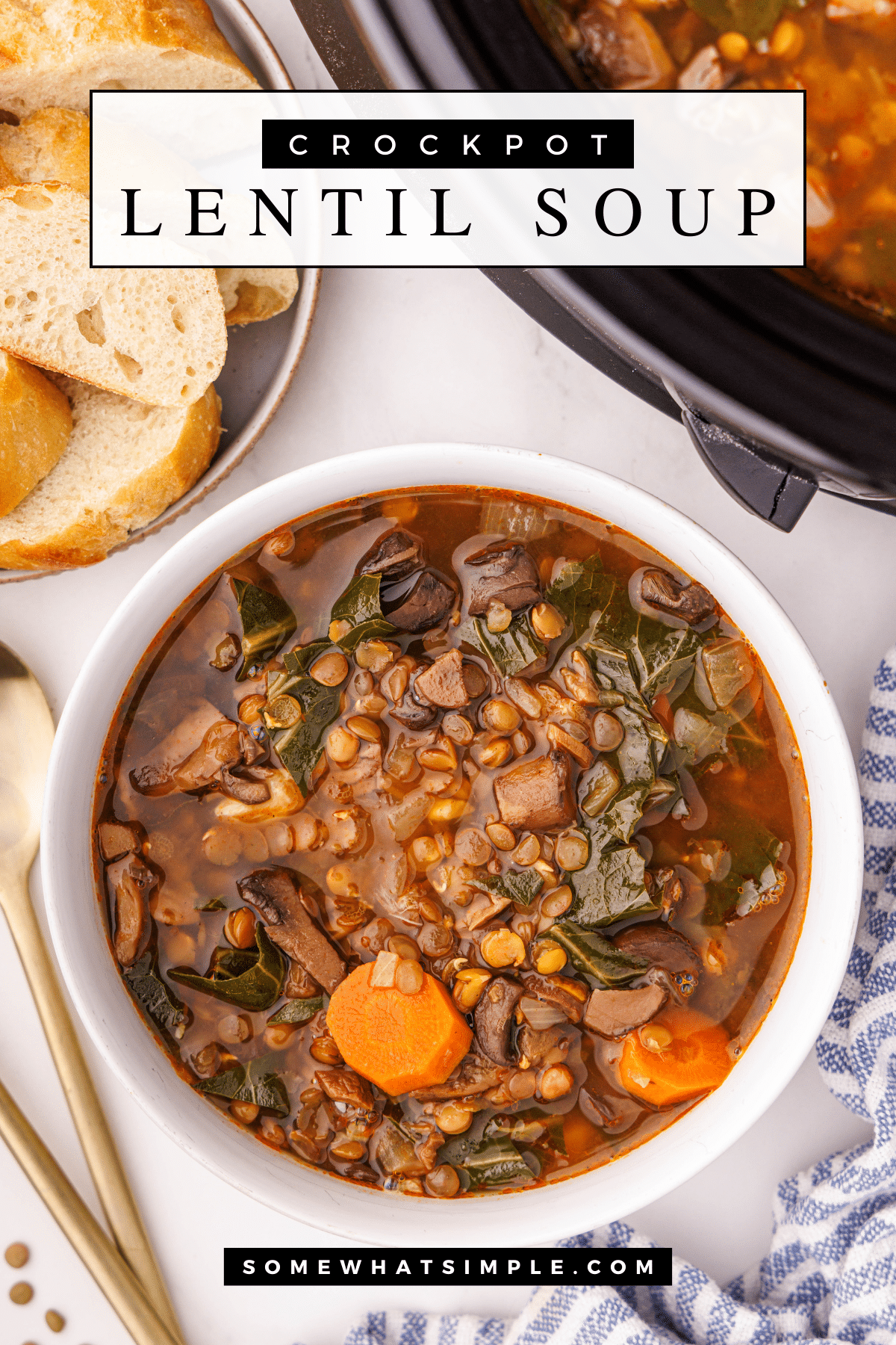 Whether it's a chilly fall evening or just a busy weekday, this Crock Pot Lentil Soup will quickly become a go-to recipe for your family! via @somewhatsimple