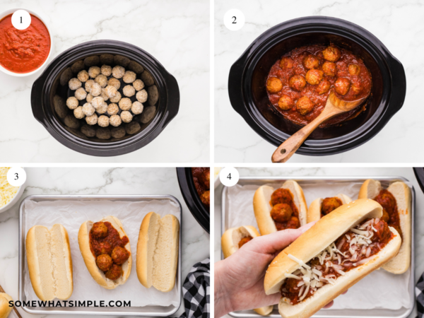 collage of images showing how to make Meatball Sandwiches