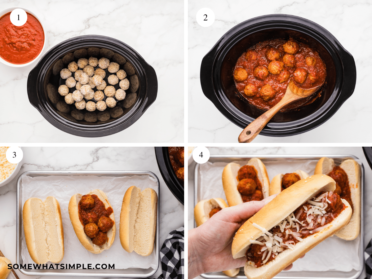 collage of images showing how to make Meatball Sandwiches