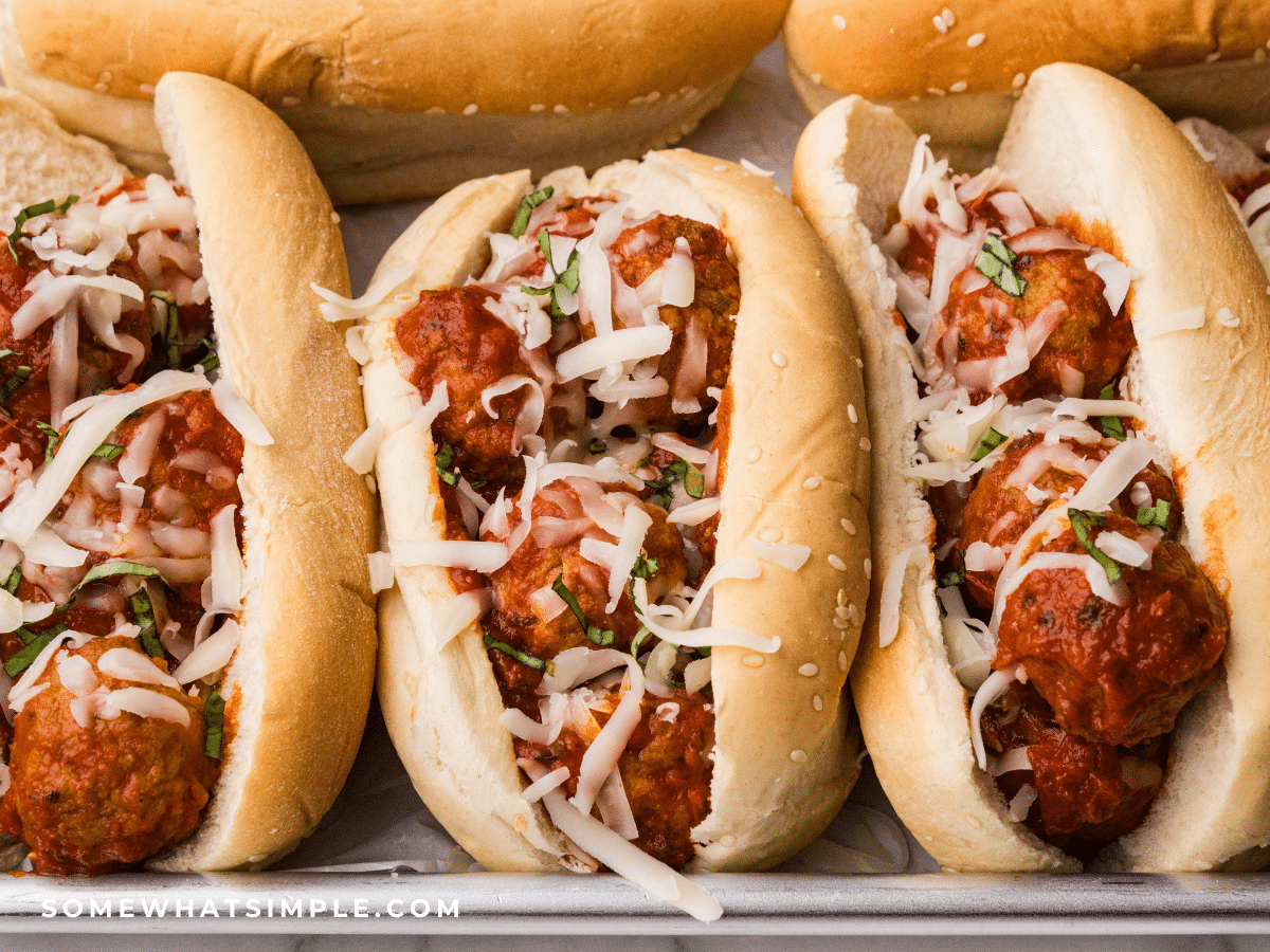 close up of 3 Meatball Sandwiches