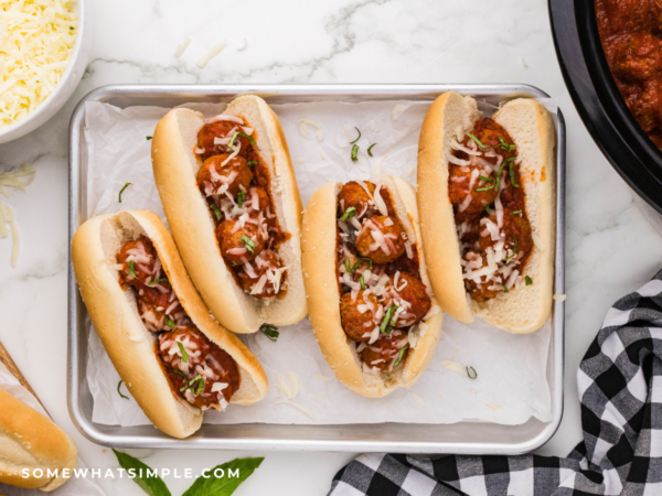4 Meatball Sandwiches on a baking sheet