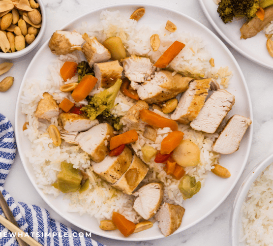 plated Orange Chicken Rice Bowls