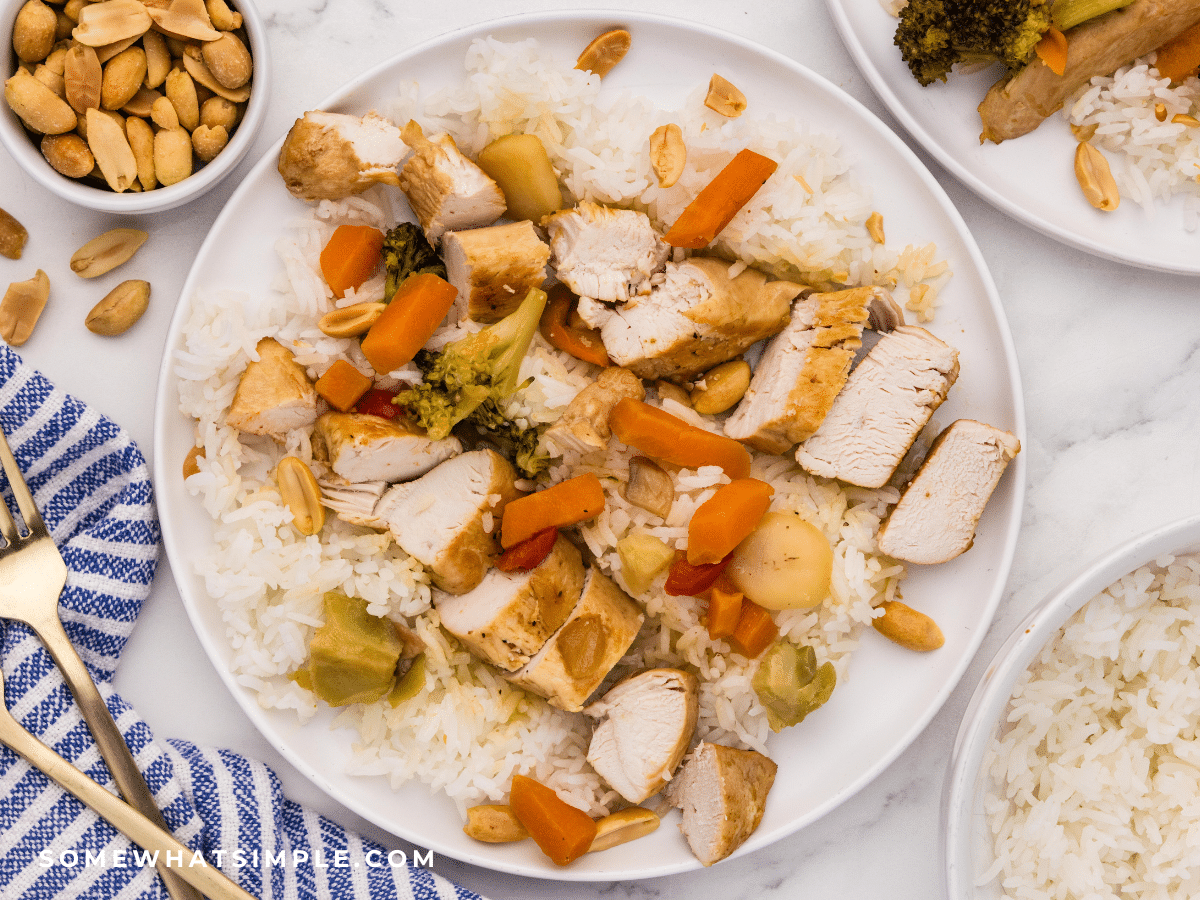 plated Orange Chicken Rice Bowls