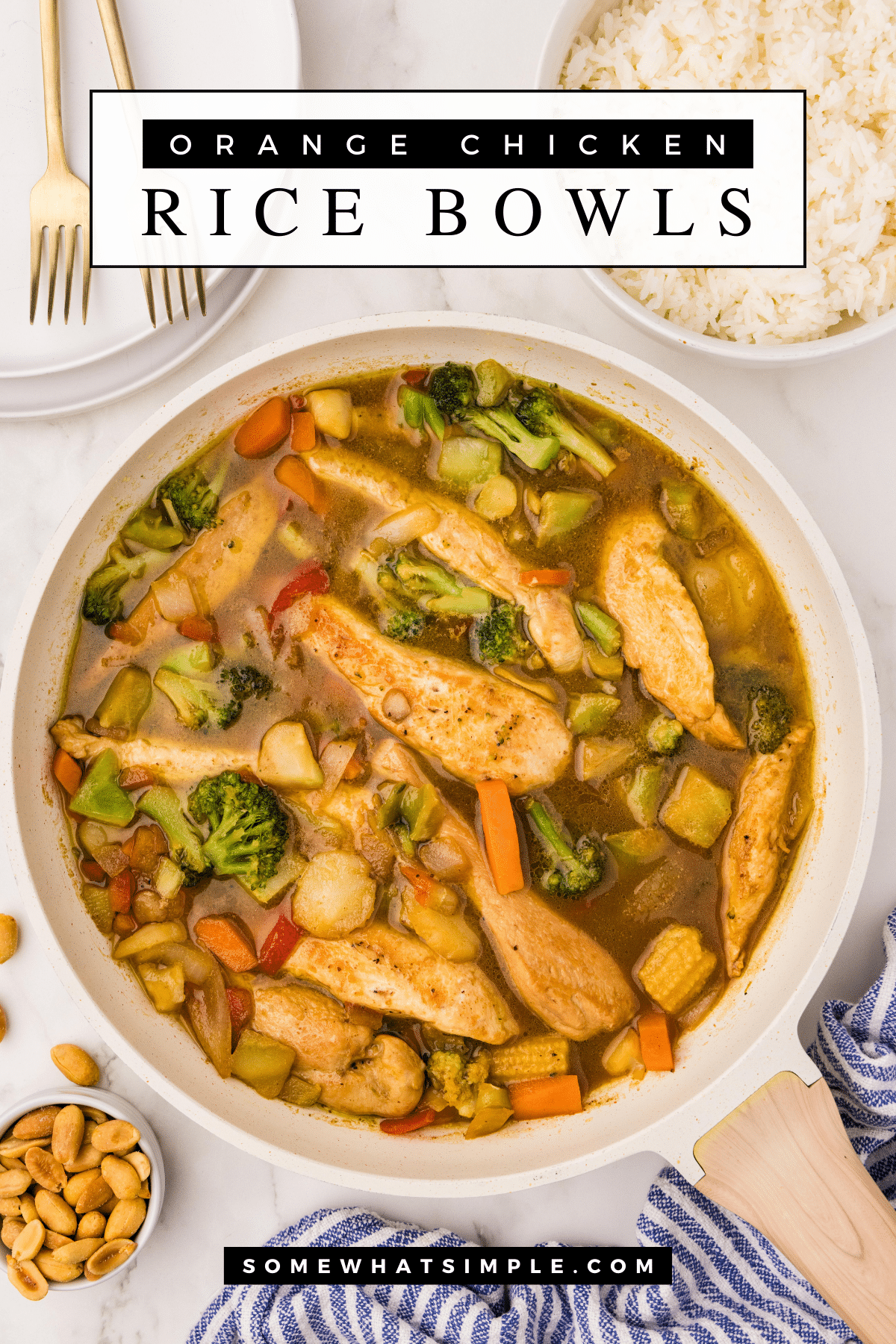 Orange Chicken Rice Bowls are packed with flavor and loaded with vegetables. A family favorite that’s ready in under 30 minutes. via @somewhatsimple