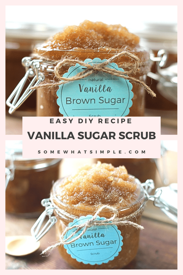 Vanilla Brown Sugar Scrub smells good enough to eat and it's super easy to make! This DIY beauty scrub will help you get silky smooth skin for the cost of just a few pennies. via @somewhatsimple