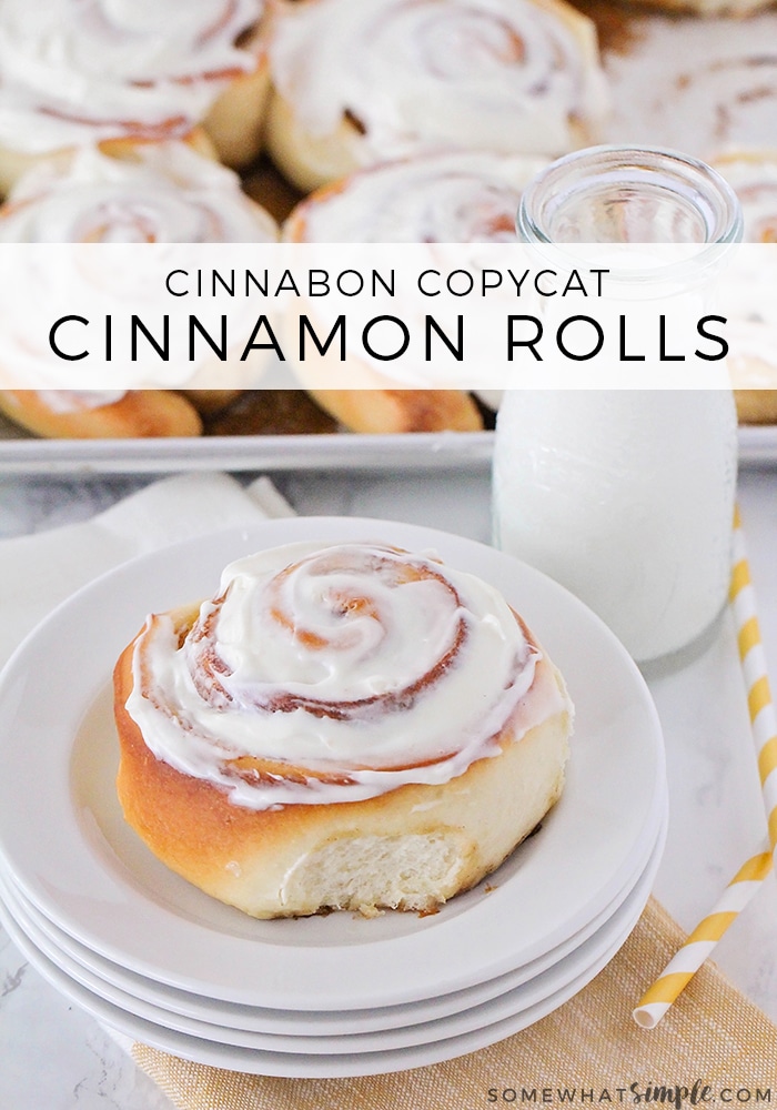 These homemade cinnamon rolls are soft, fluffy and topped with the most amazing cream cheese frosting you'll ever taste.  This easy cinnamon roll recipe is impossible to mess up so they'll turn out perfectly every time! #homemadecinnamonrolls #bestcinnamonrollsrecipe #easycinnamonrolls #howtomakecinnamonrolls #cinnamonrolls #cinnamonrollsrecipe via @somewhatsimple