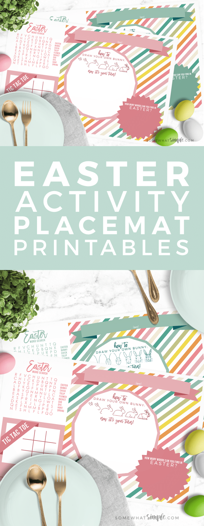 Add some fun to your Easter celebrations with these cute printable Easter placemats! via @somewhatsimple