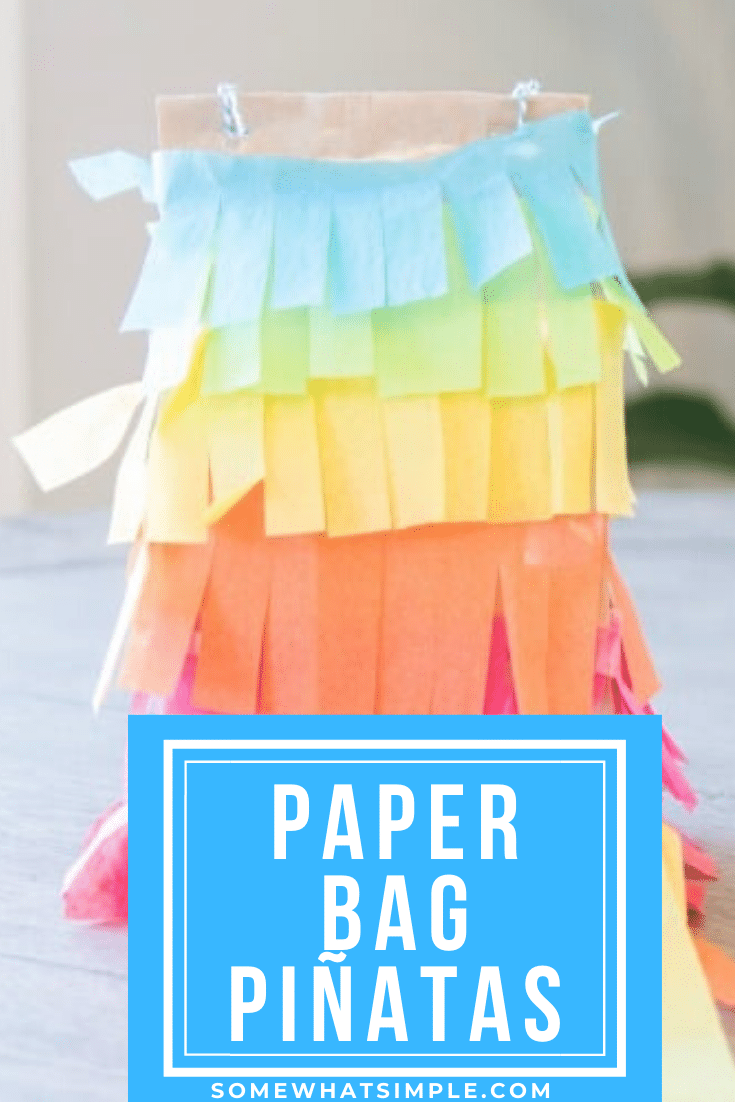 Kick your party up a notch on the "fun meter" with these simple paper bag piñatas! Made with just a few simple supplies, these are so much fun to make and even more fun to break open! #kidscraft #paperbagpinatas #papgerbagpinatasforkids #cincodemayo #craft #fiesta #easycraft via @somewhatsimple