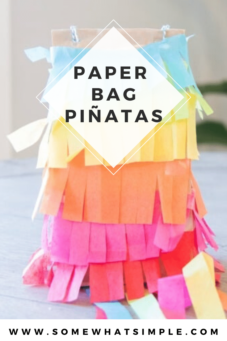 Kick your party up a notch on the "fun meter" with these simple paper bag piñatas! Made with just a few simple supplies, these are so much fun to make and even more fun to break open! #kidscraft #paperbagpinatas #papgerbagpinatasforkids #cincodemayo #craft #fiesta #easycraft via @somewhatsimple