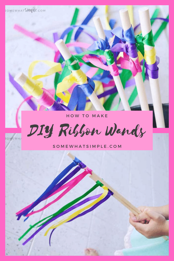 These DIY ribbon wands are so easy to make, they're ready in just 5 minutes. All you need are a couple simple materials and they'll be ready to use at home, for dance, a wedding or any other fun occasion. Here is a simple and easy tutorial on how to make ribbon wands that your kids will love! #ribbonwands, #howtomakeribbonwands #ribbonwandsforkids #streamerwands #DIYdanceribbonwand #weddingribbonwands via @somewhatsimple