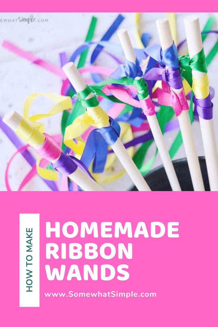 These DIY ribbon wands are so easy to make, they're ready in just 5 minutes. All you need are a couple simple materials and they'll be ready to use at home, for dance, a wedding or any other fun occasion. Here is a simple and easy tutorial on how to make ribbon wands that your kids will love! #ribbonwands, #howtomakeribbonwands #ribbonwandsforkids #streamerwands #DIYdanceribbonwand #weddingribbonwands via @somewhatsimple