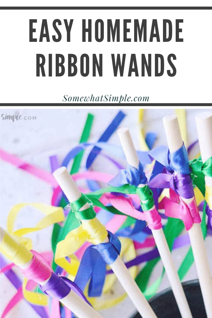 These DIY ribbon wands are so easy to make, they're ready in just 5 minutes. All you need are a couple simple materials and they'll be ready to use at home, for dance, a wedding or any other fun occasion. Here is a simple and easy tutorial on how to make ribbon wands that your kids will love! #ribbonwands, #howtomakeribbonwands #ribbonwandsforkids #streamerwands #DIYdanceribbonwand #weddingribbonwands via @somewhatsimple