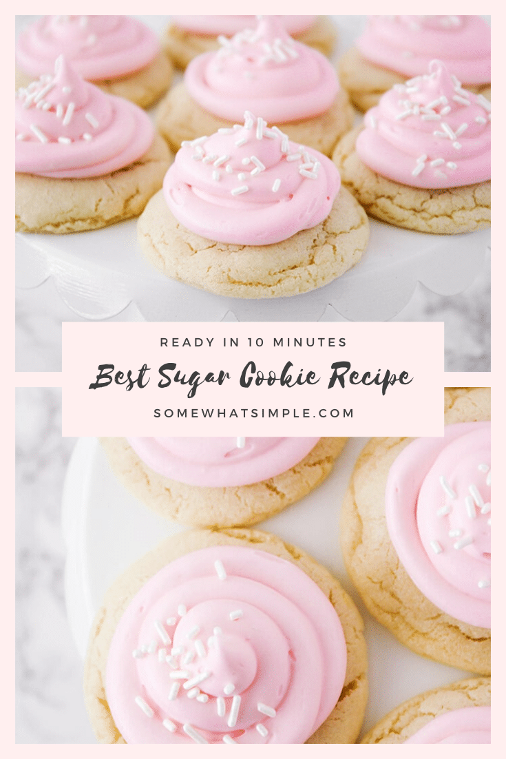 These easy sugar cookies are a favorite in our home! A no-chill recipe made with simple ingredients that comes together quickly! They're so easy, they only take 10 minutes from start to finish. #sugarcookiesfrosting #easysugarcookierecipe #10minutesugarcookies #bestsugarcookierecipe #nochillsugarcookies via @somewhatsimple